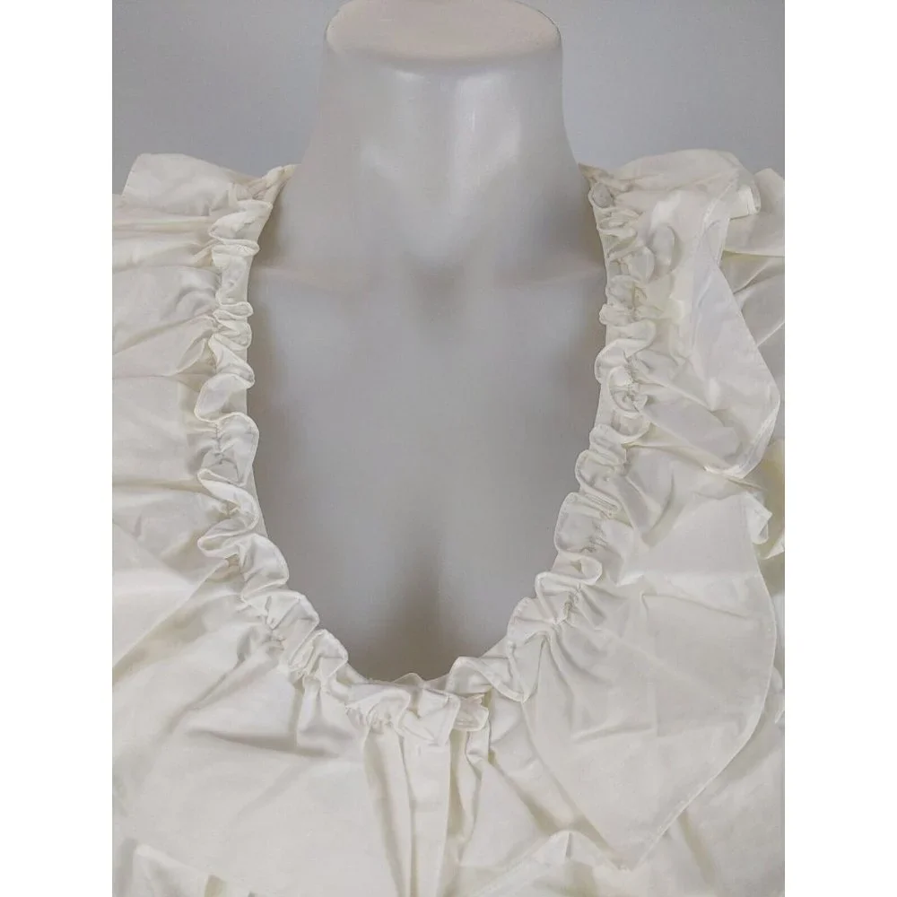 Meredith Women's Top Size 10 Ivory Long Sleeve Button Front Blouse Ruffle NEW - Picture 6 of 13